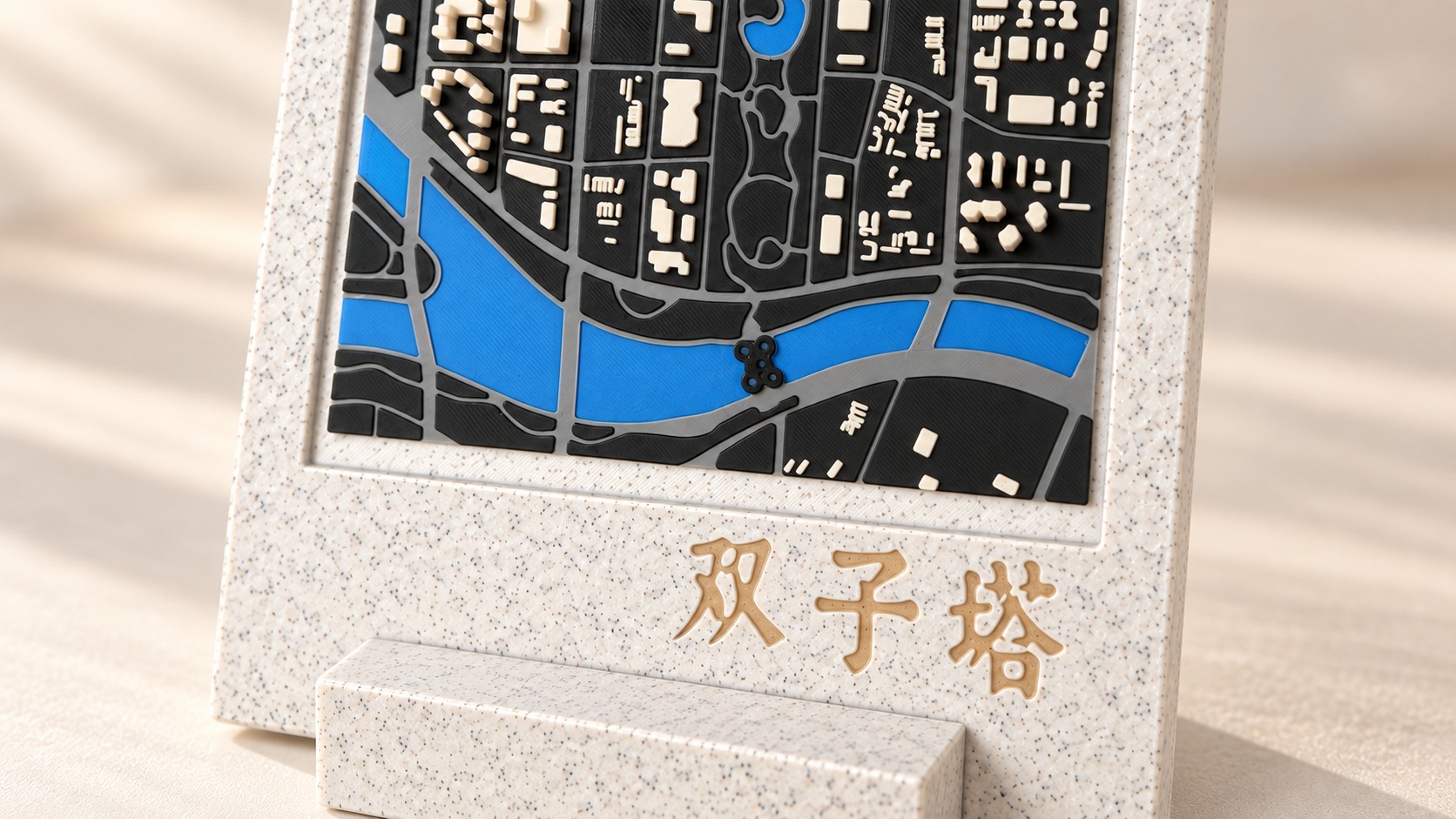 双子塔 · 边框与字样细节